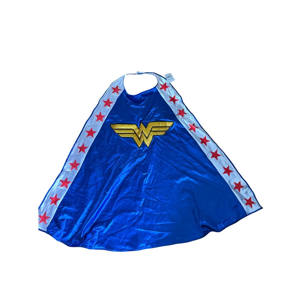Wonder Woman Cape Six Flags Exclusive DC Comics Blue Gold Glitter Stars NWT